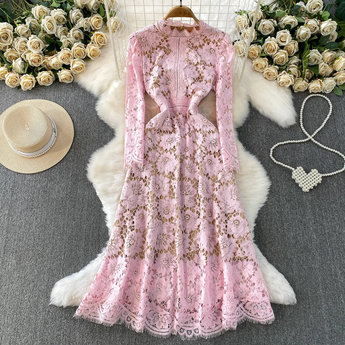 Vintage Lace Long Sleeve Maxi Dress