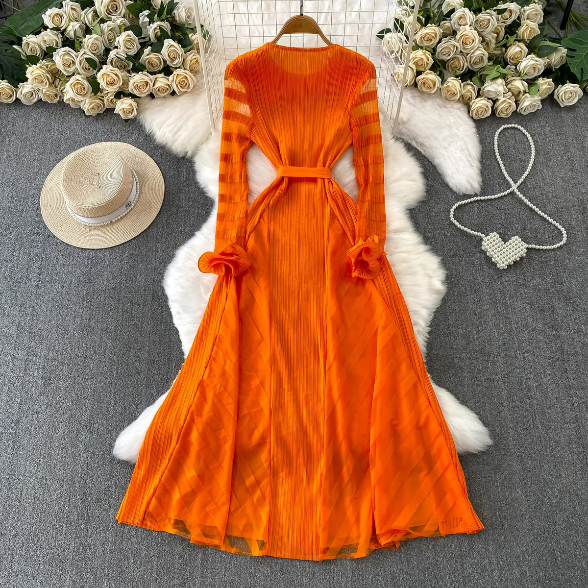 Beaded Long Sleeve A-Line Party Dress