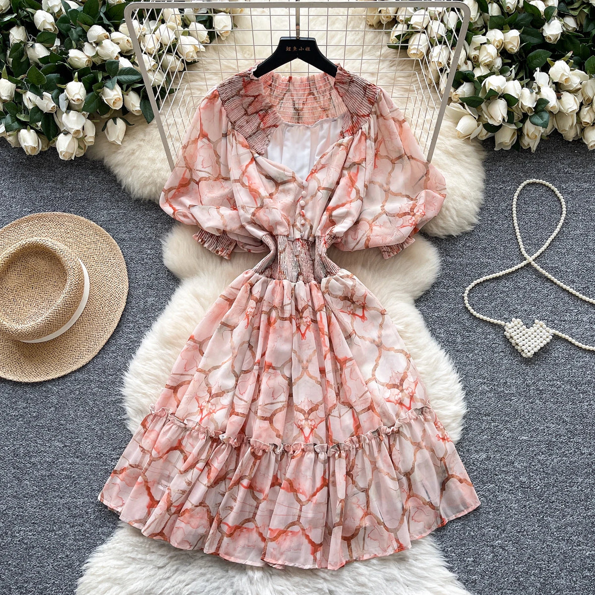 Chiffon Short Sleeve A-Line Beach Dress