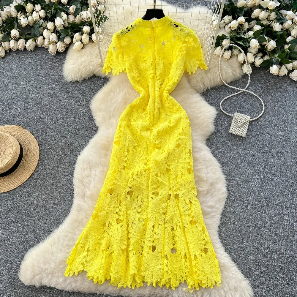 Lace Cutout Slim Long Dress