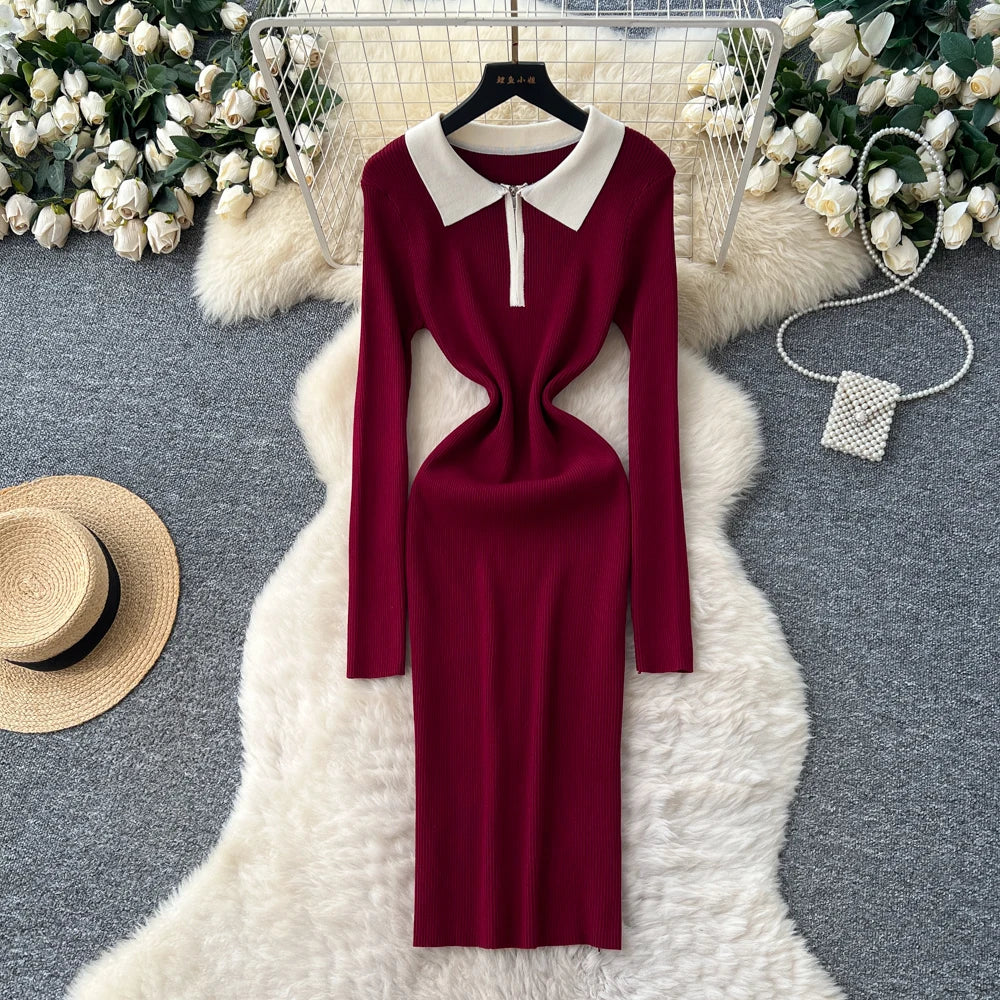 Ruched Zip Long Sleeve Dress