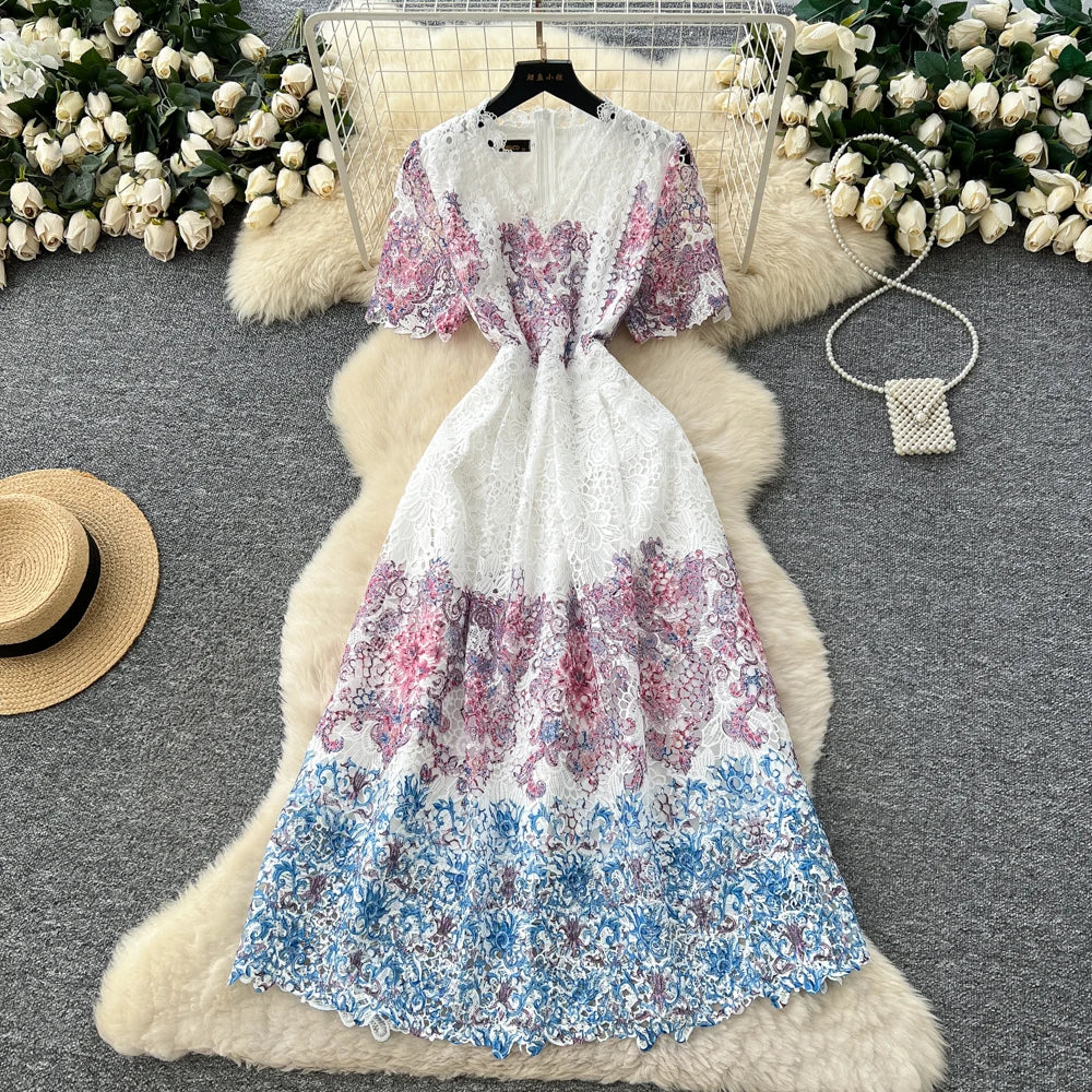 Short Sleeve V-Neck Maxi Dress