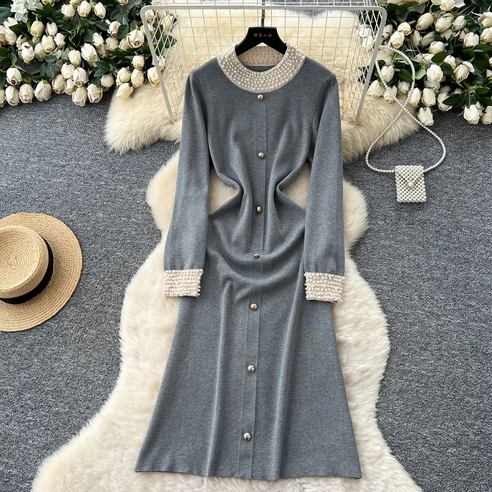 Pearl Knit A-Line Maxi Sweater Dress