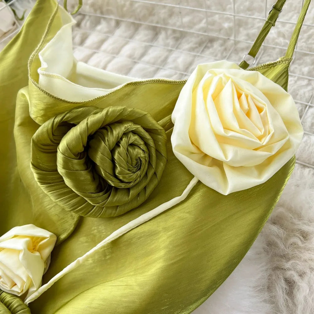 3D Flower Split Backless Slip Dress
