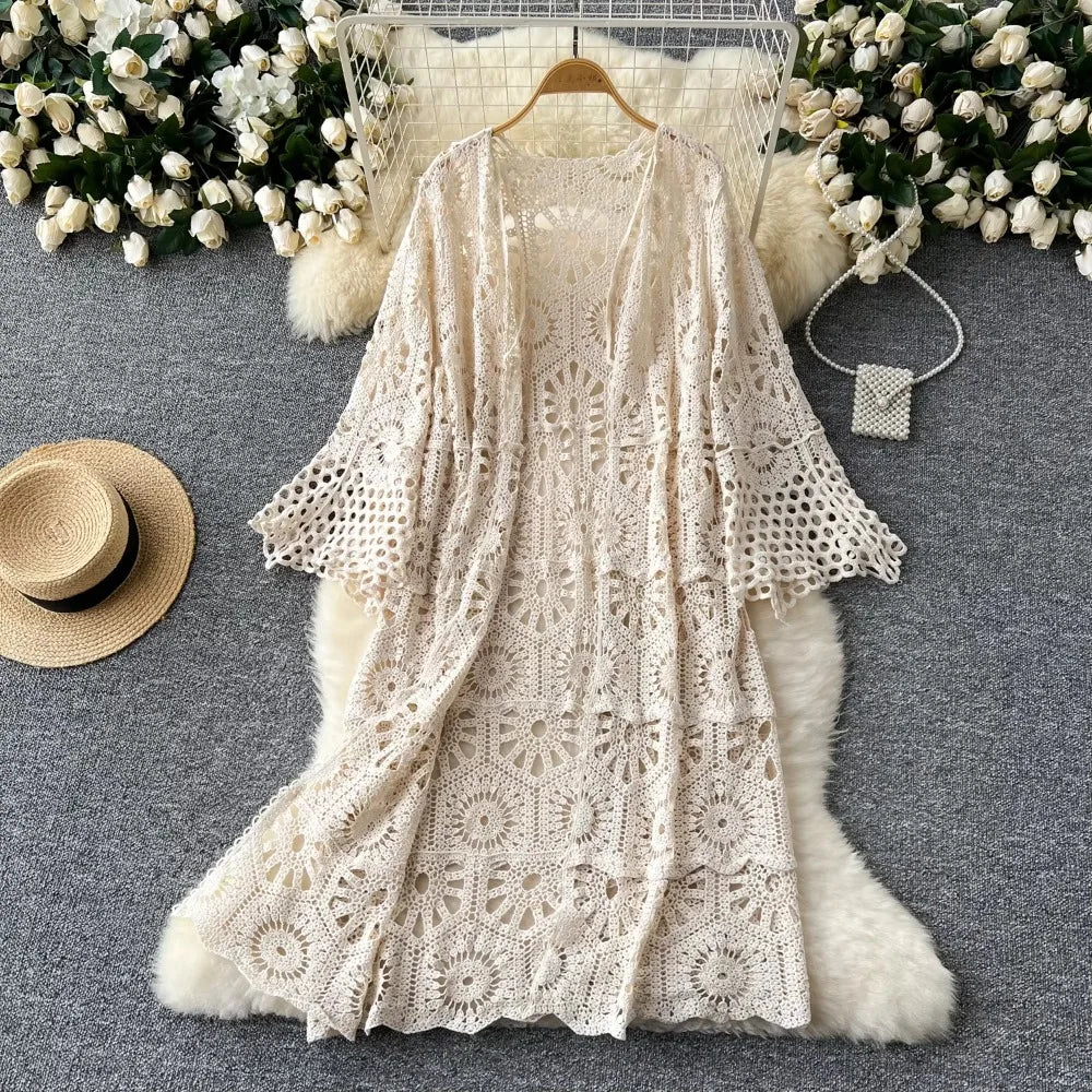Crochet Knit Long Sleeve Cardigan