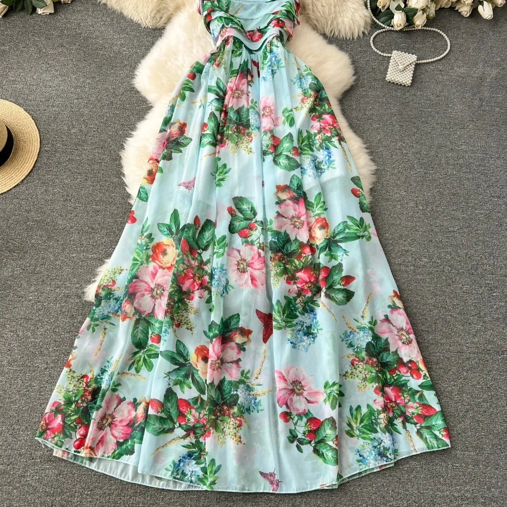 Floral Off-Shoulder Sleeveless A-Line Dress