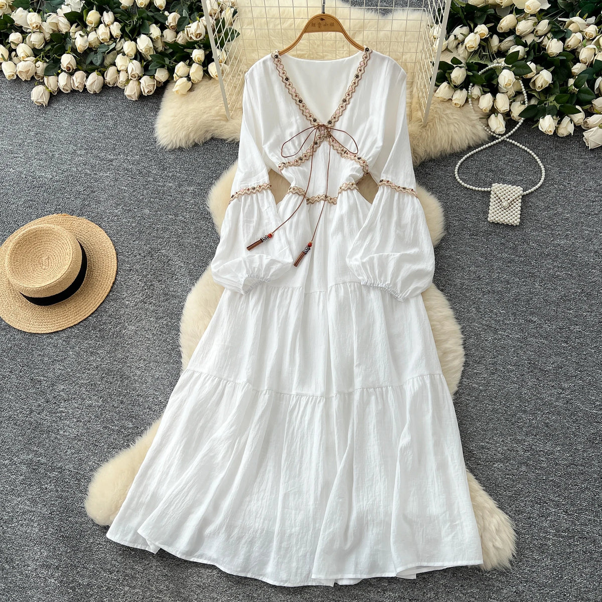 Tassel Ruched Boho Maxi Sundress