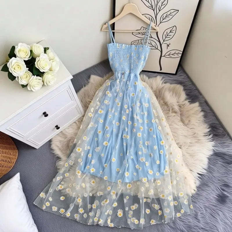 Daisy Print Spaghetti Strap Sundress