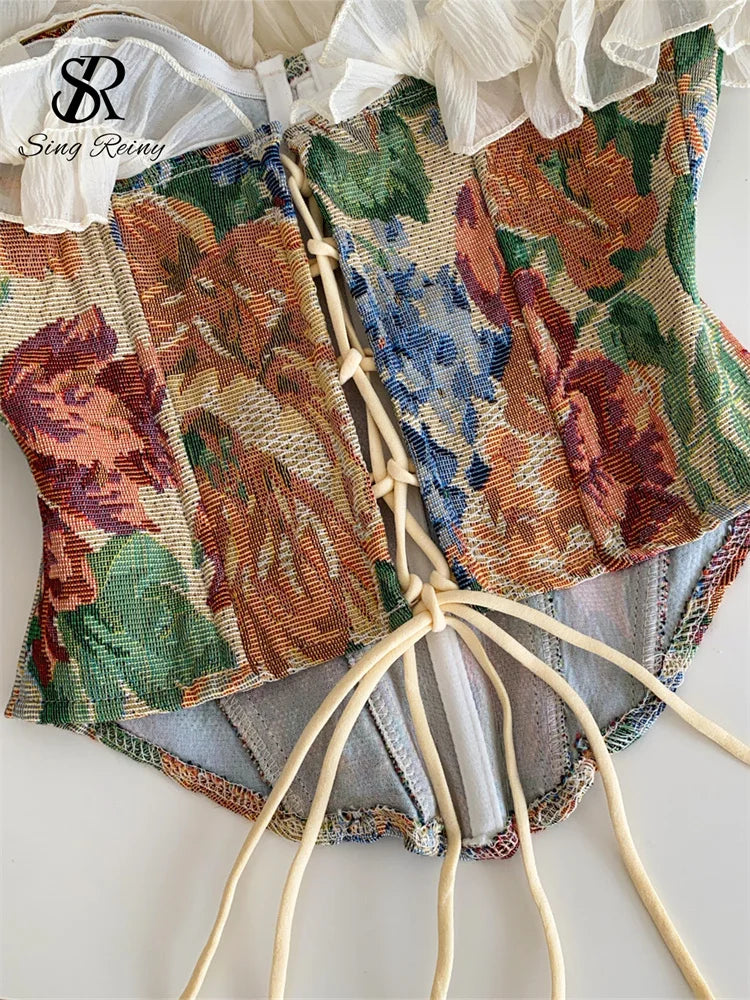 Floral Ruffle Underwire Bustier Top