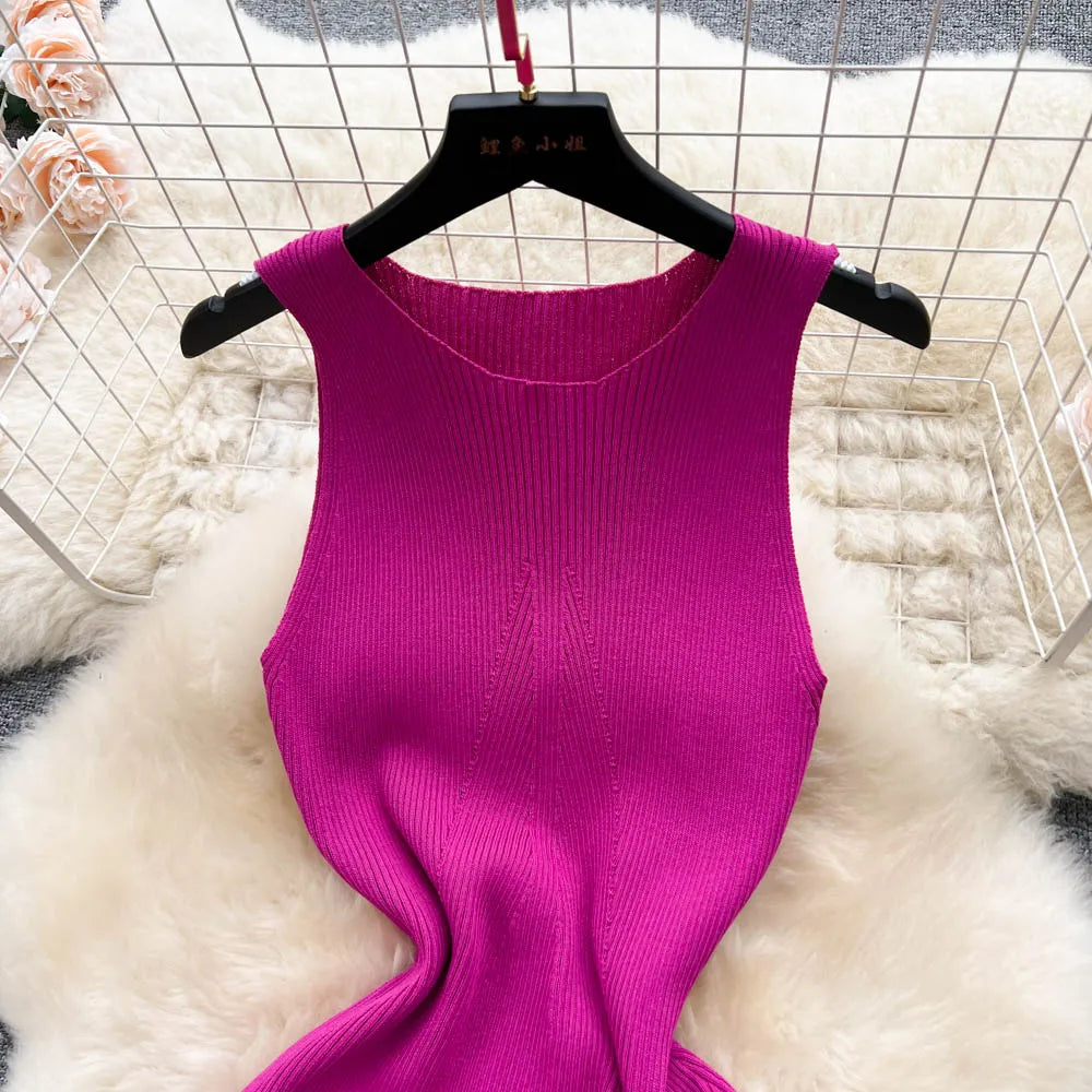Black Drawstring Split Knit Bodycon Dress
