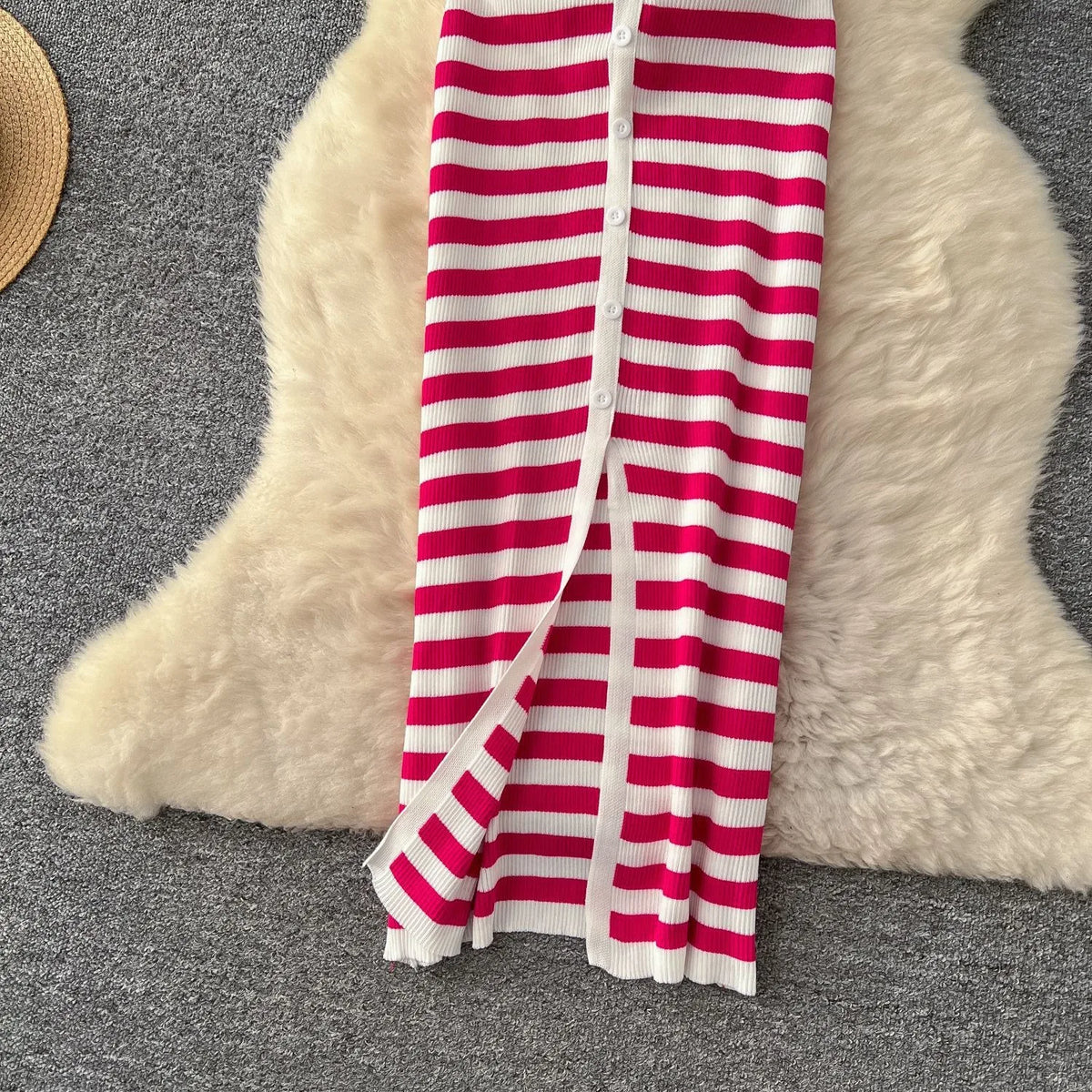 Striped Short Sleeve Knit Maxi Dress