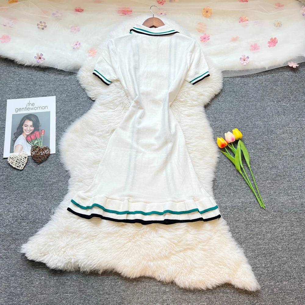 Vintage Collared Ruffled Knit Mini Dress
