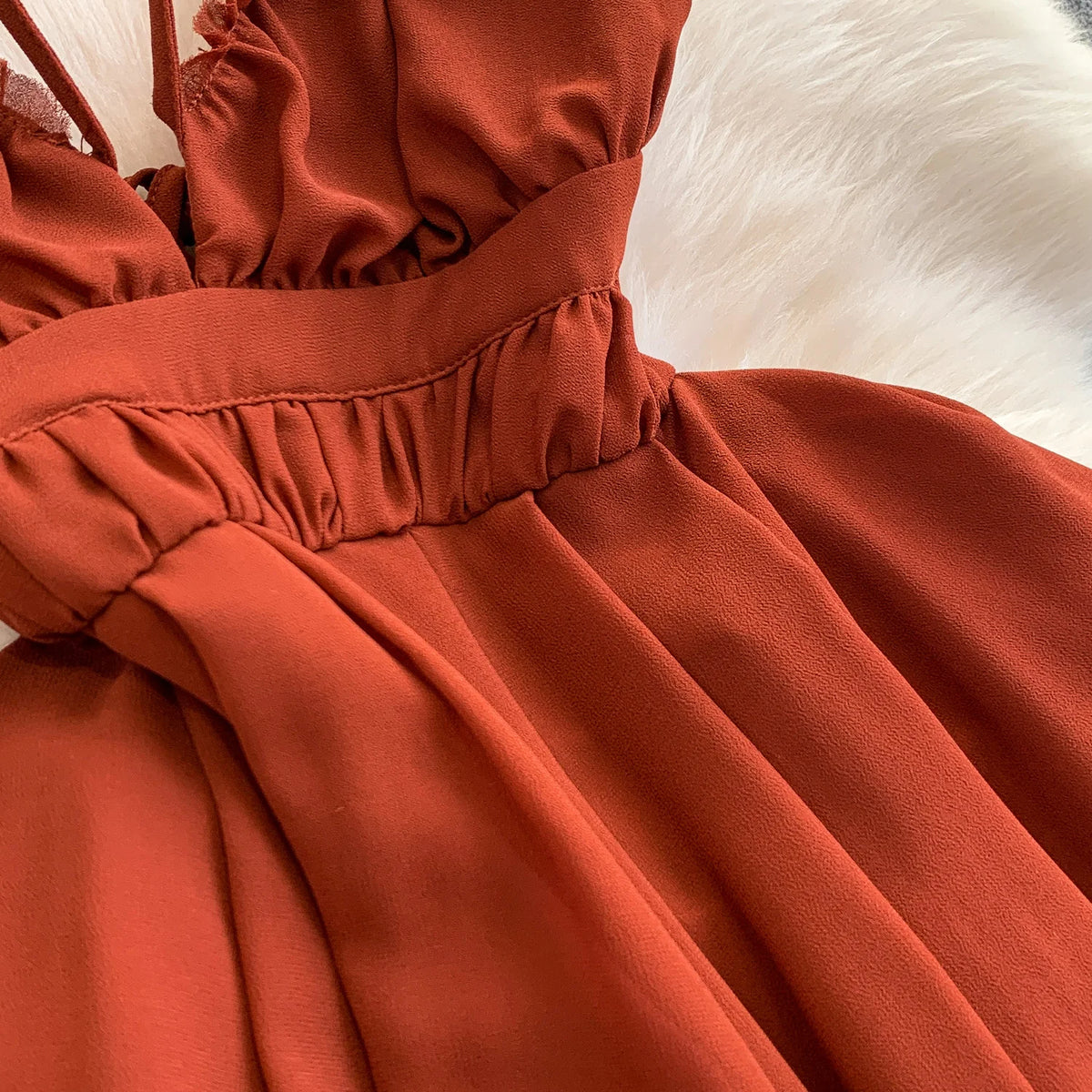 Backless Halter V-Neck Sleeveless Dress