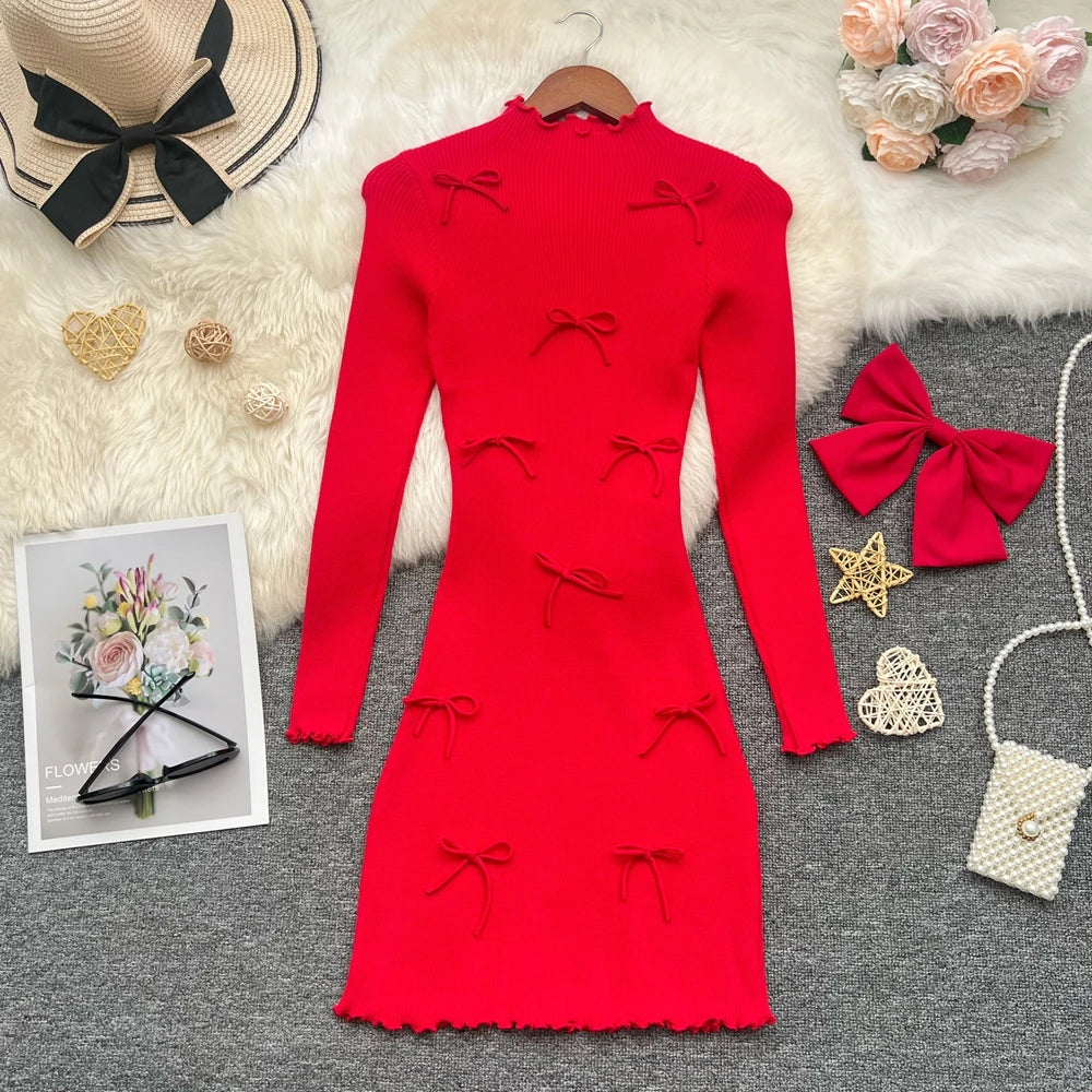 Bow Detail Knit Bodycon Mini Dress