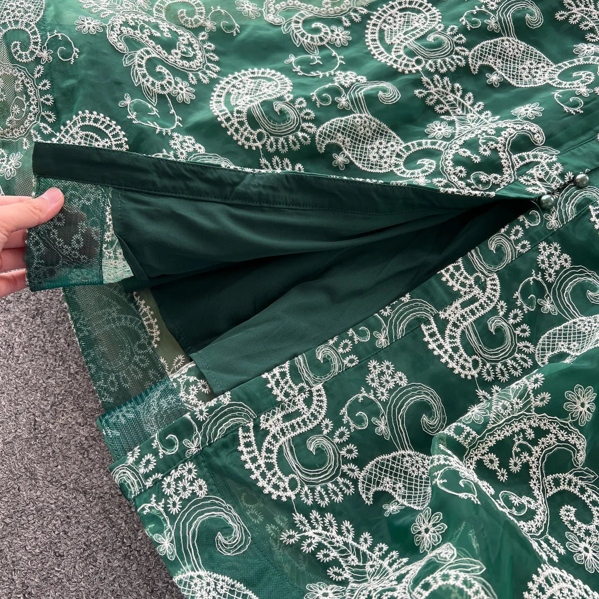 Embroidered Tie Waist Lantern Sleeve Maxi Dress