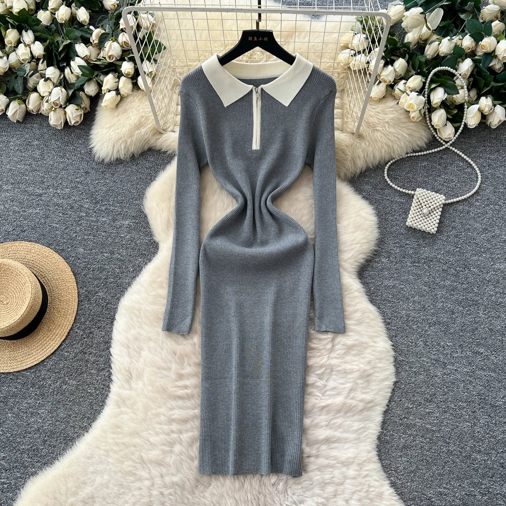Ruched Zip Long Sleeve Dress