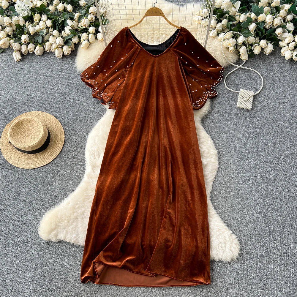 Velvet Short Sleeve Vintage Dress