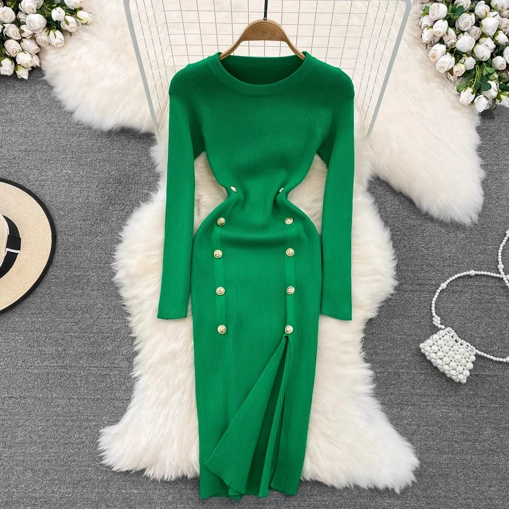 Black Long Sleeve Knit Bodycon Sweater Dress