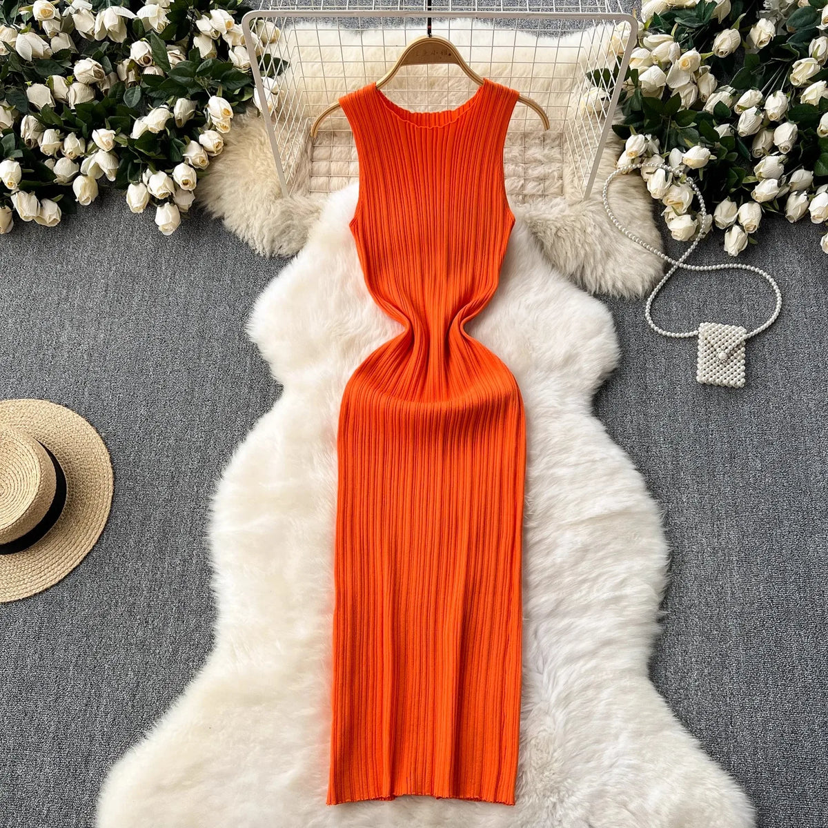 Ribbed Sleeveless Knit Maxi Tank Dress