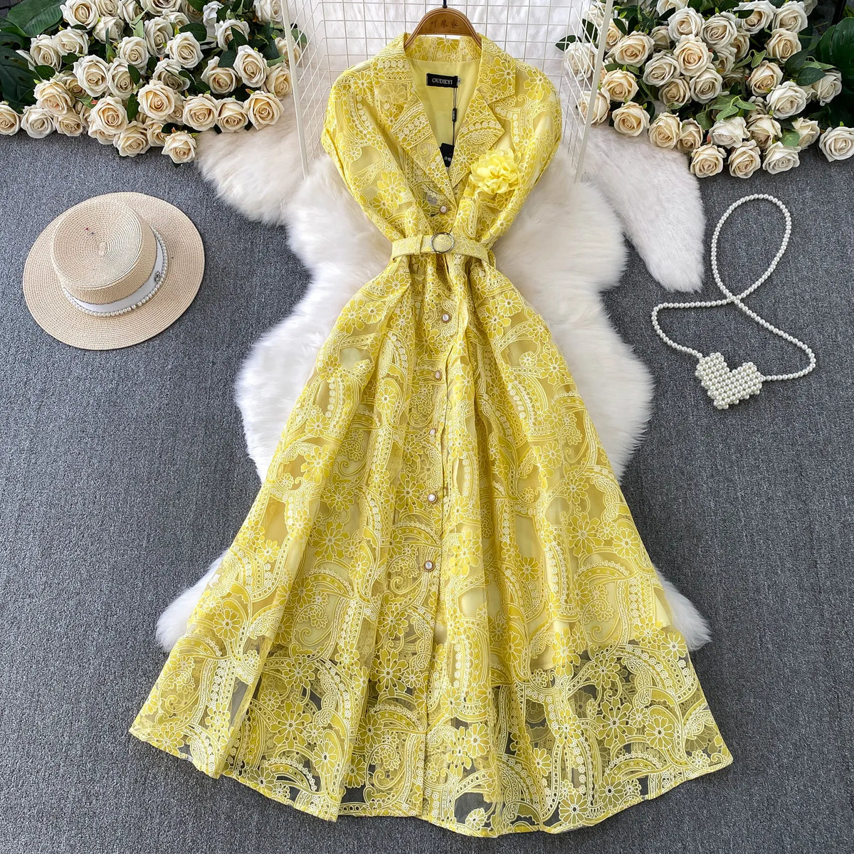 Embroidered Lace Vintage Party Dress