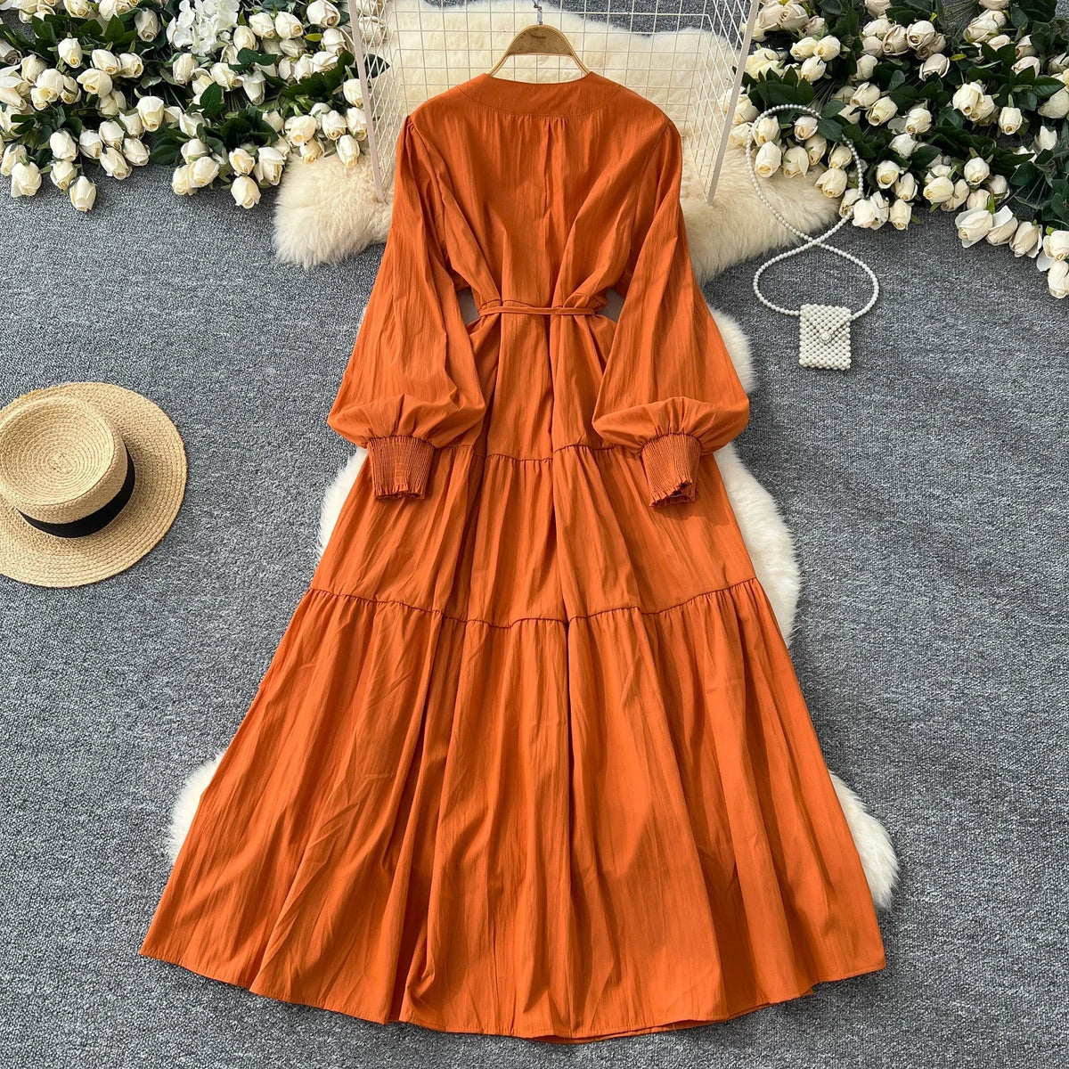 Rose Embroidered Long Sleeve Dress