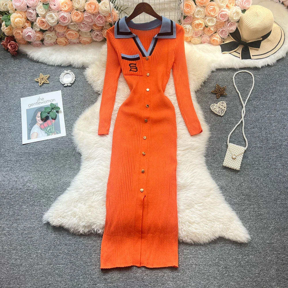 Embroidered Knit Bodycon Maxi Dress
