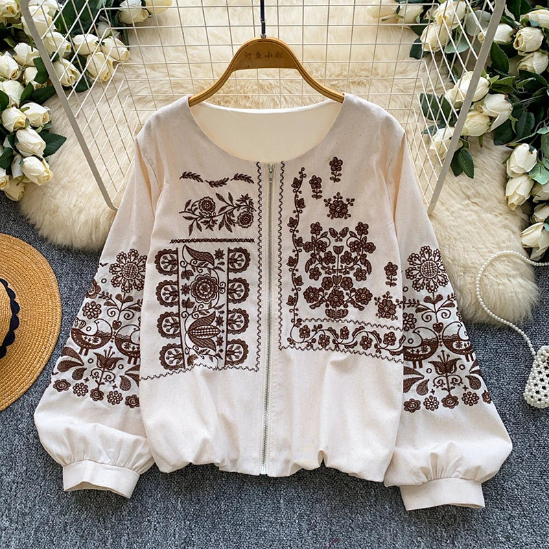 Embroidered Balloon Sleeve Blouse