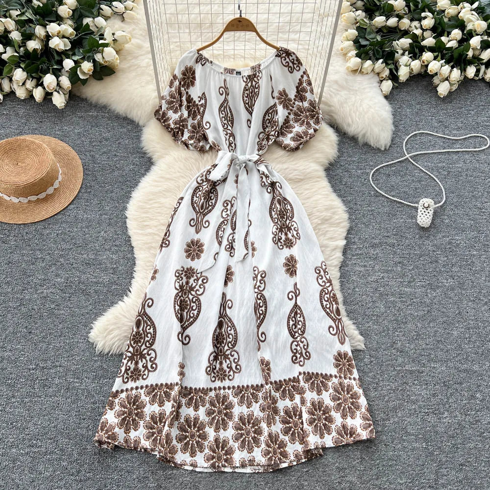 Puff Sleeve High Waist Boho Sundress