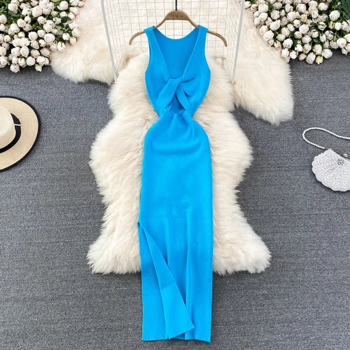 Sleeveless Cutout Split Midi Wrap Dress