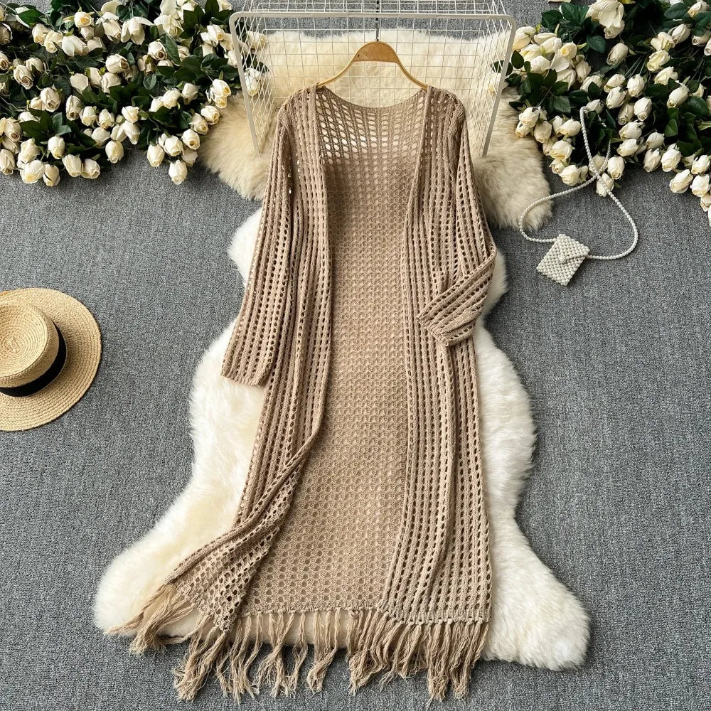 Crochet Tassel Knit Shawl Cardigan