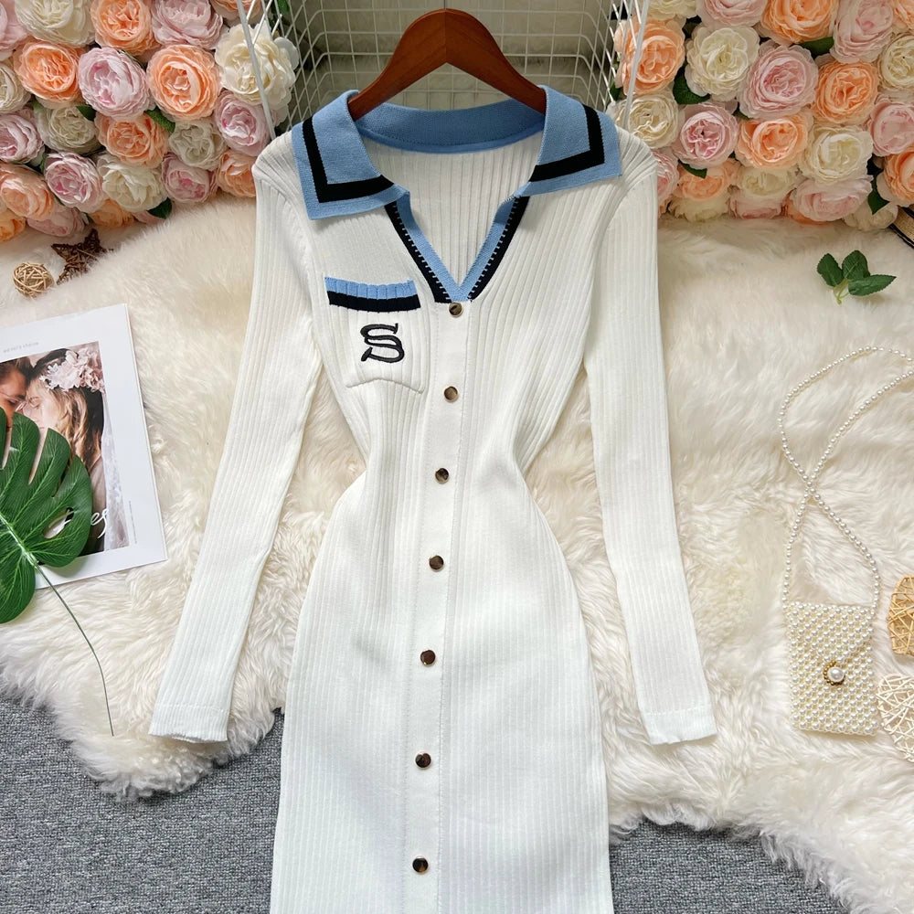 Embroidered Long Sleeve Knit Bodycon Maxi Dress