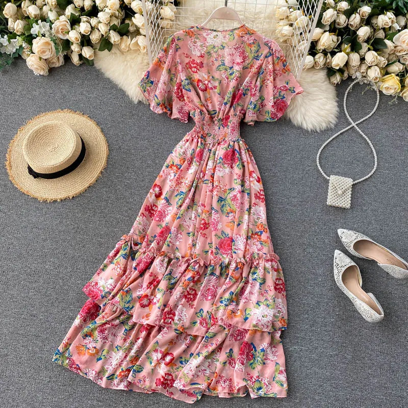 Print Ruffle Backless A-Line Dress