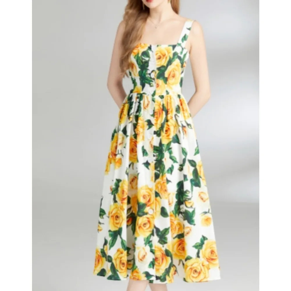 Backless Print Pleated Slip Sundress