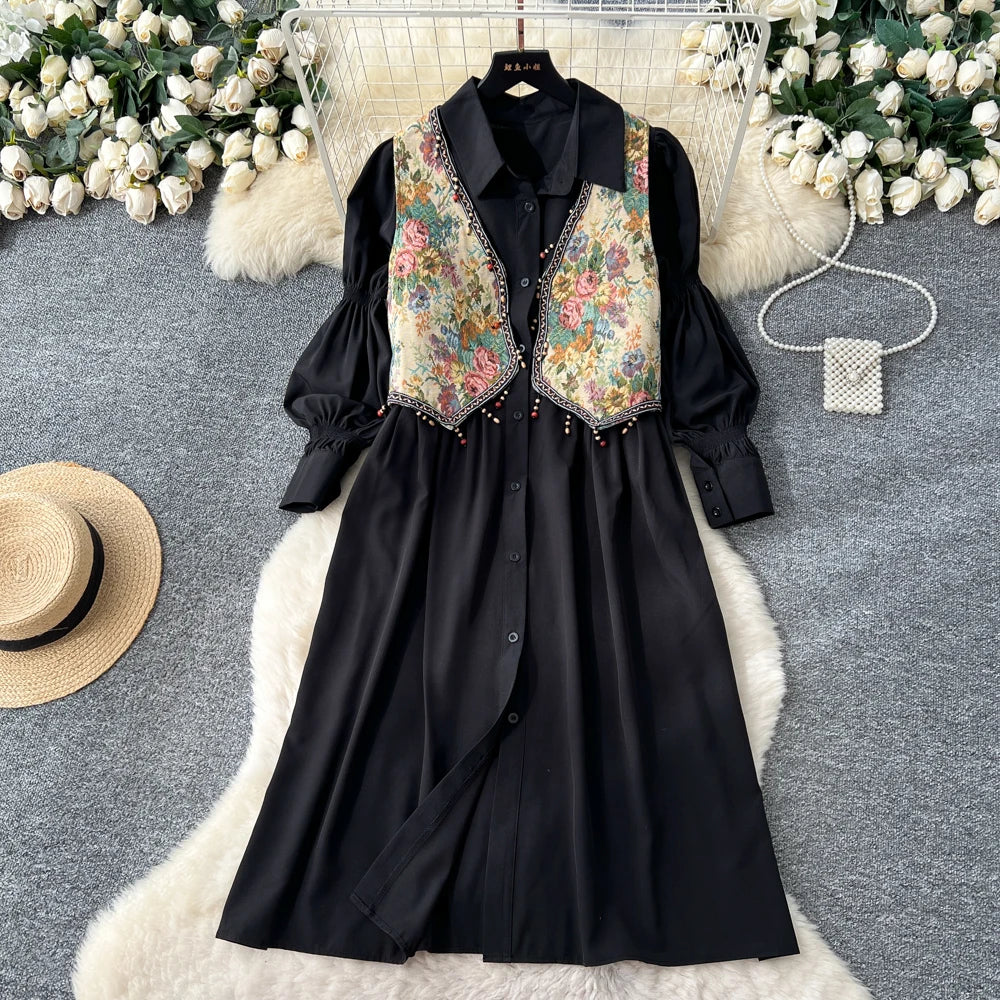 Jacquard Button Boho Long Dress