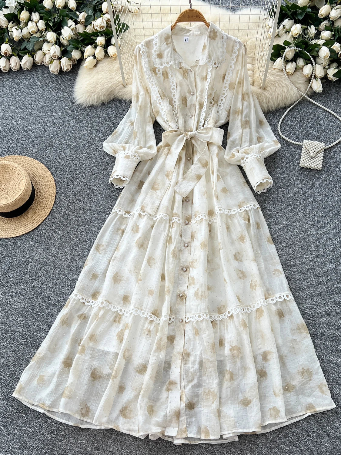 Rhinestone Lace-Up Boho Long Dress