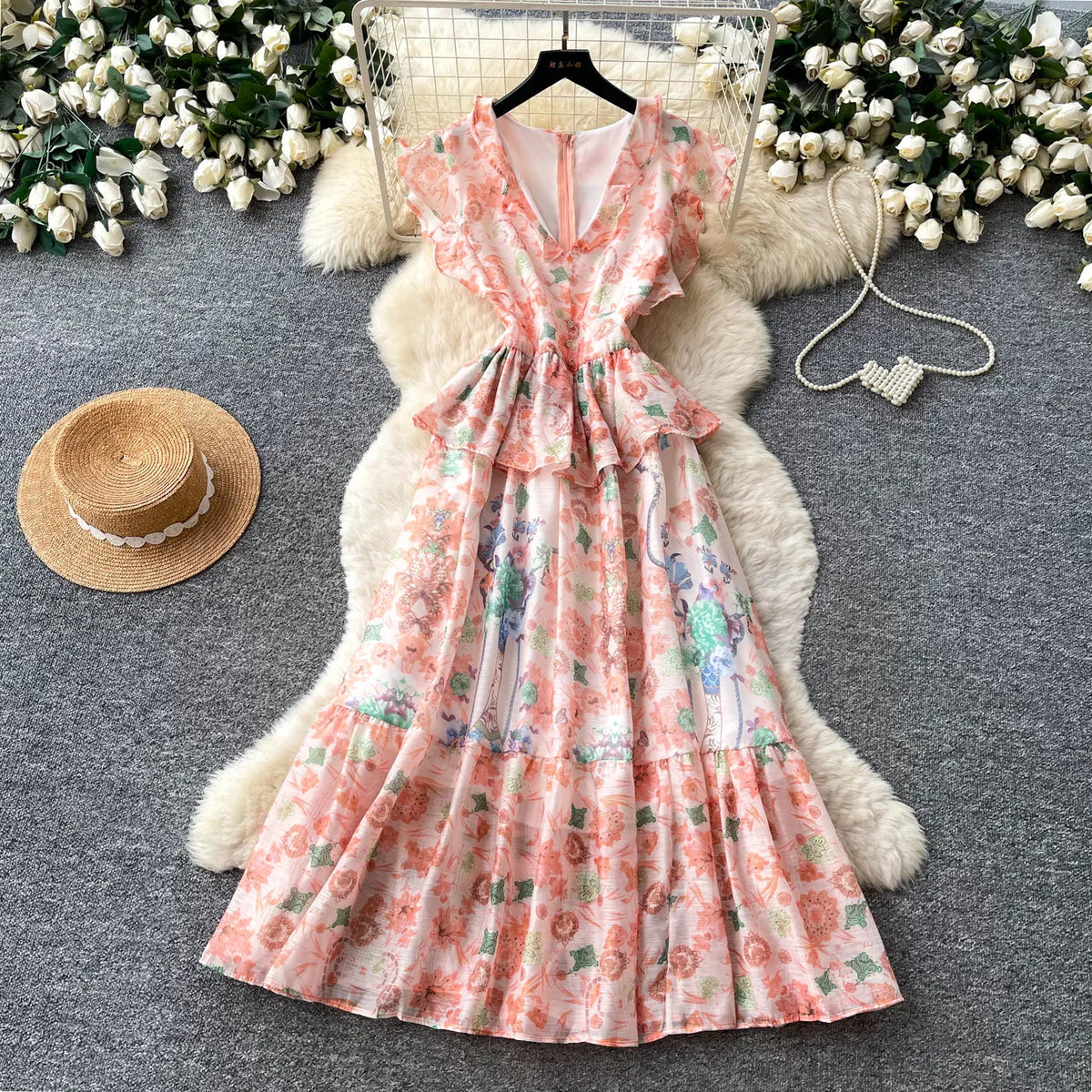 Floral Sleeveless V-Neck Maxi Dress