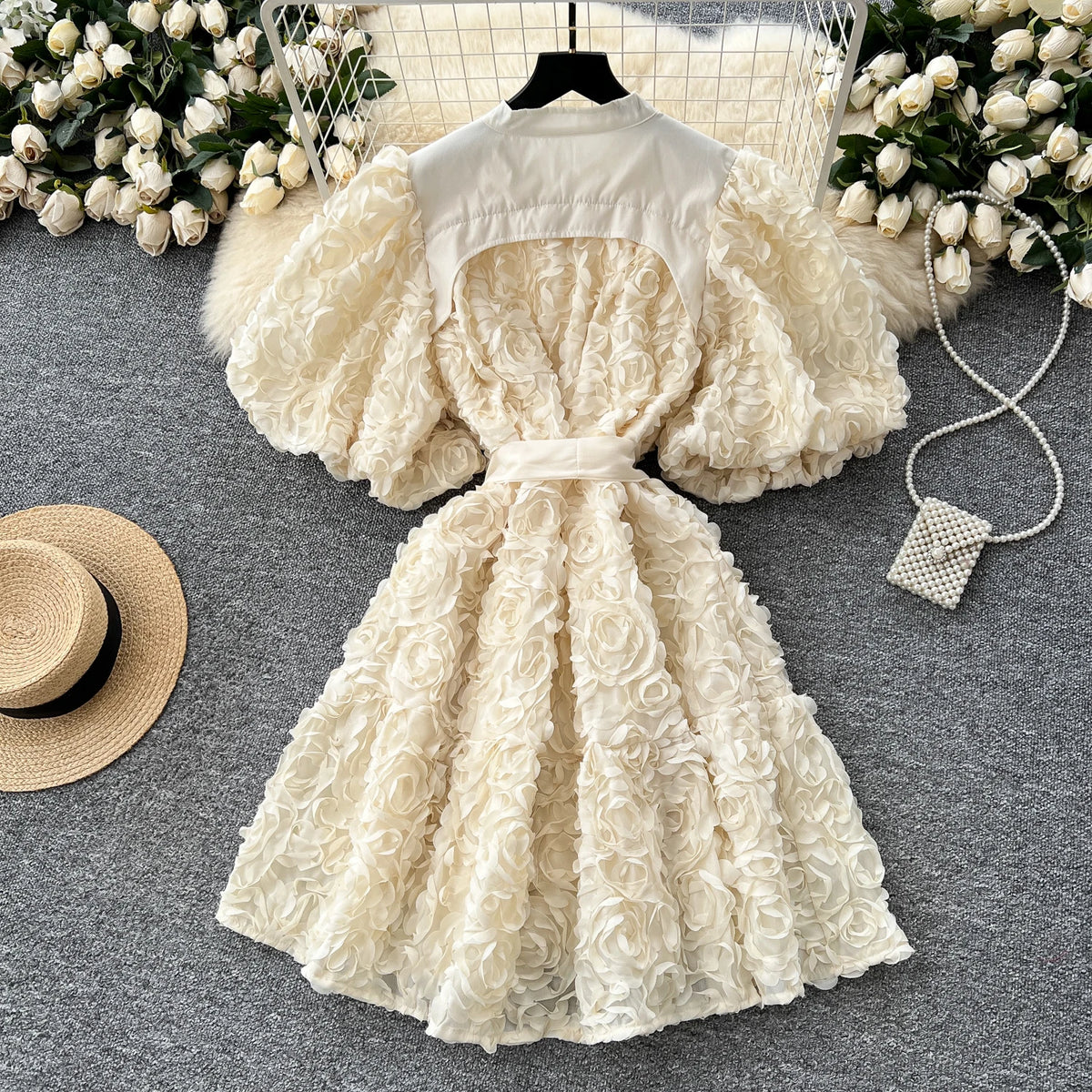 Floral Lace-Up Short Sleeve Party Dress