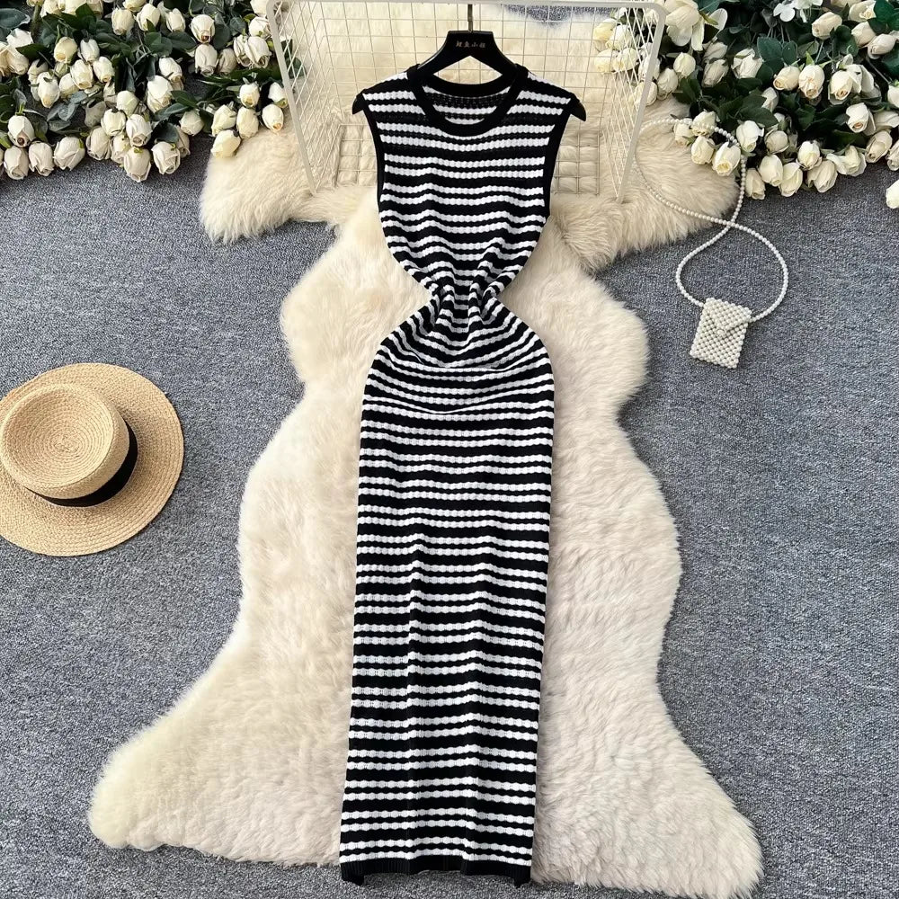 Striped Sleeveless Knit Maxi Tank Dress