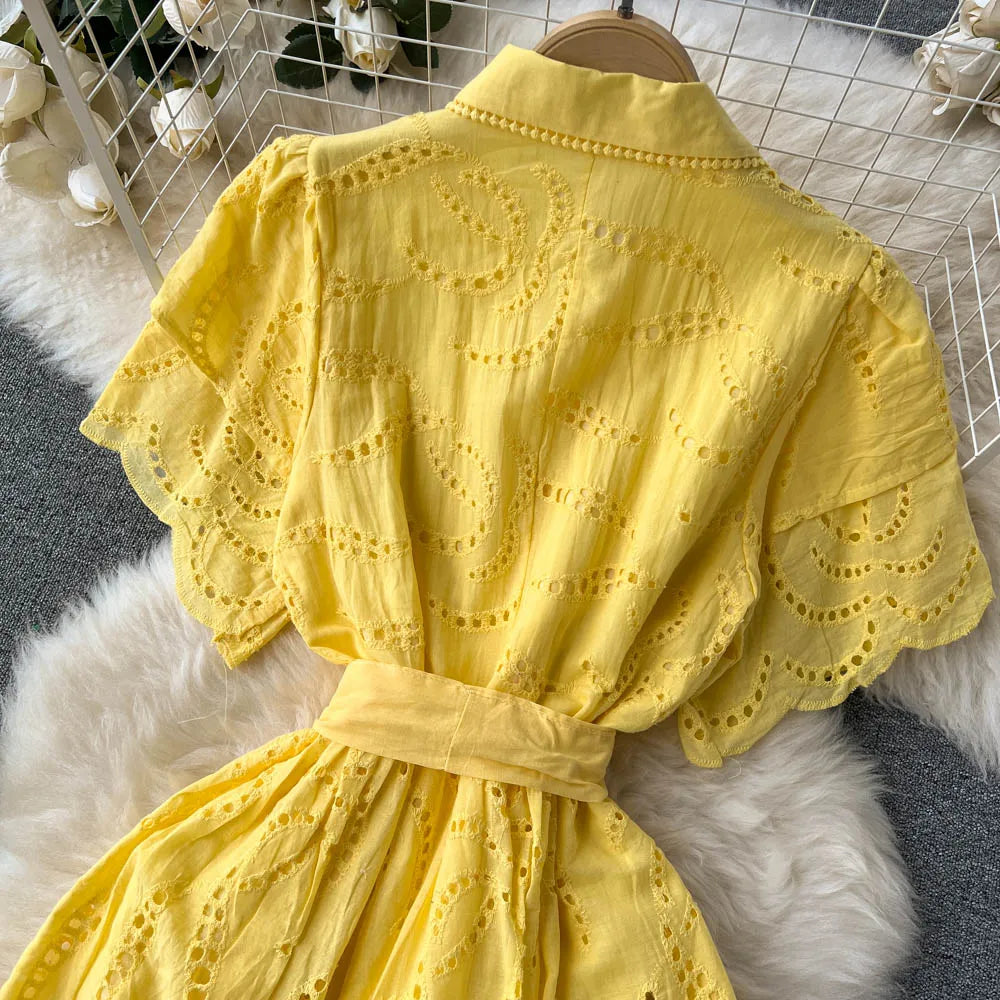 Collared Cutout Puff Sleeve Bodycon Dress