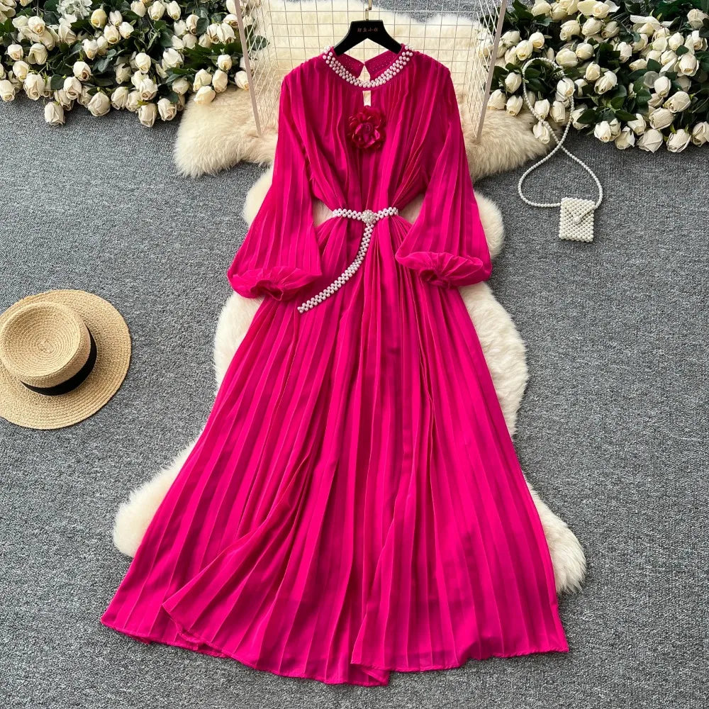 Beaded Cutout Chiffon A-Line Midi Dress