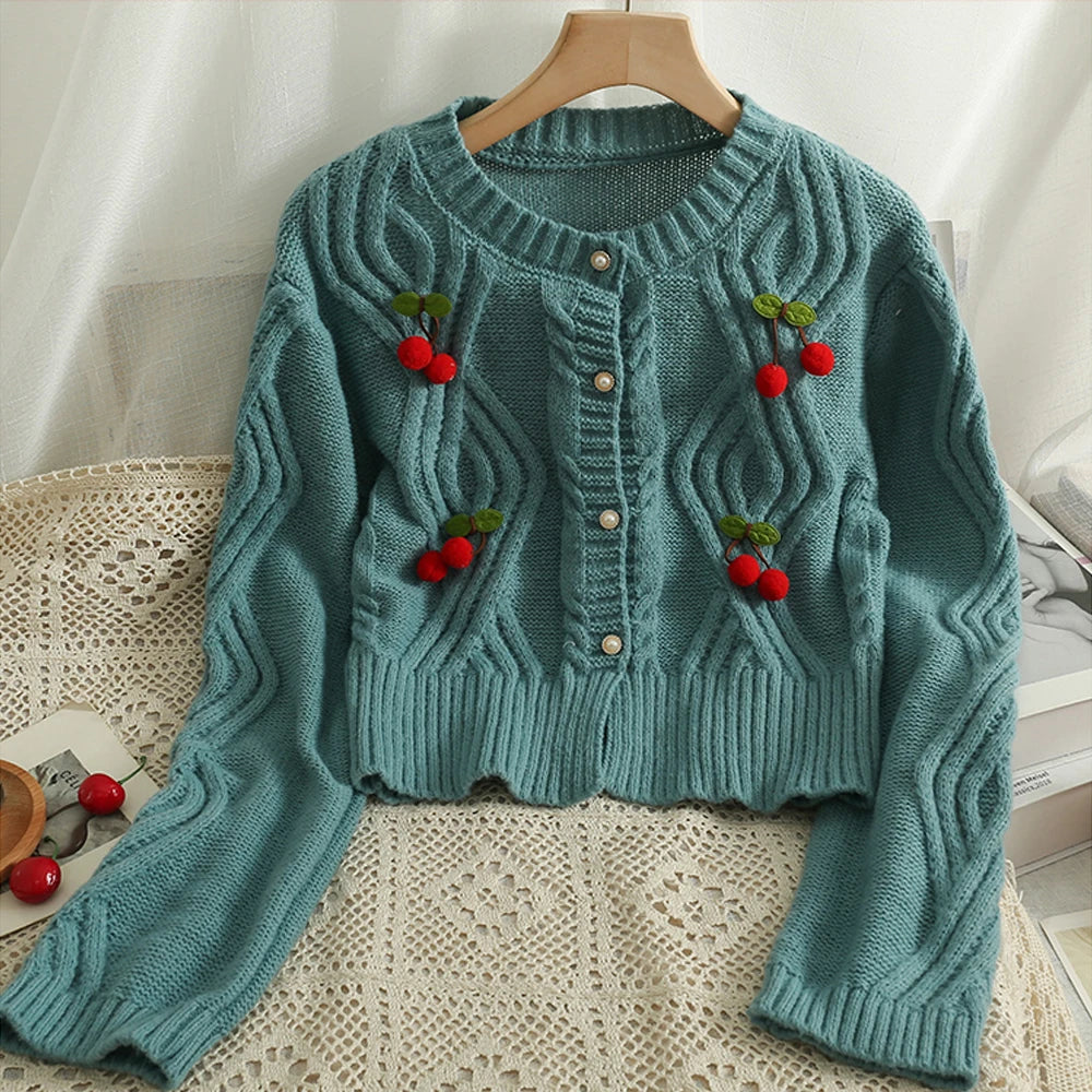 Cherry Knit Button Up Cardigan