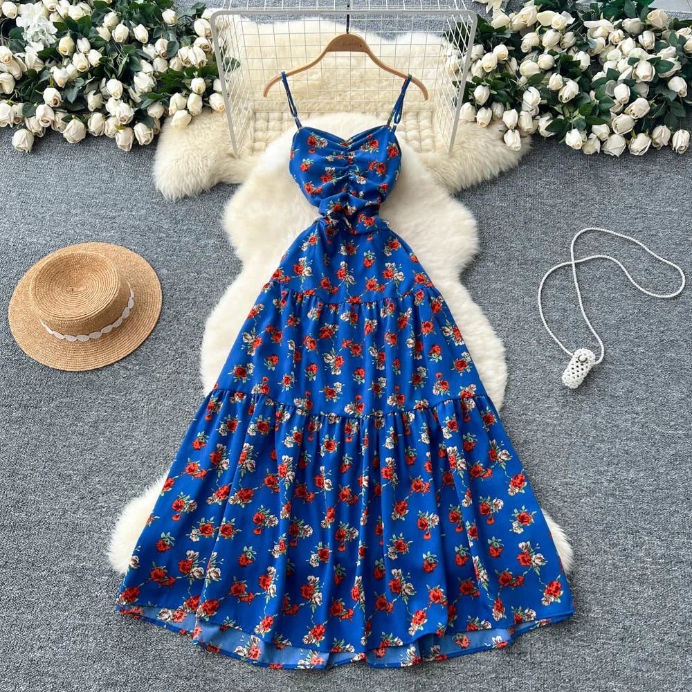 Pleated Print Sleeveless Party Dress