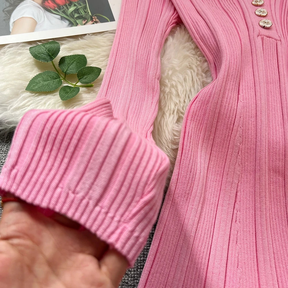 Vintage Collared Knit A-Line Mini Dress