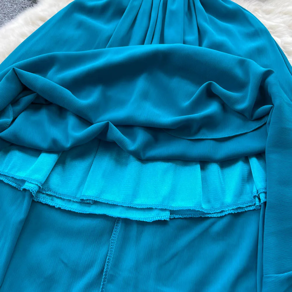 Backless Ruched Chiffon Boho Sundress