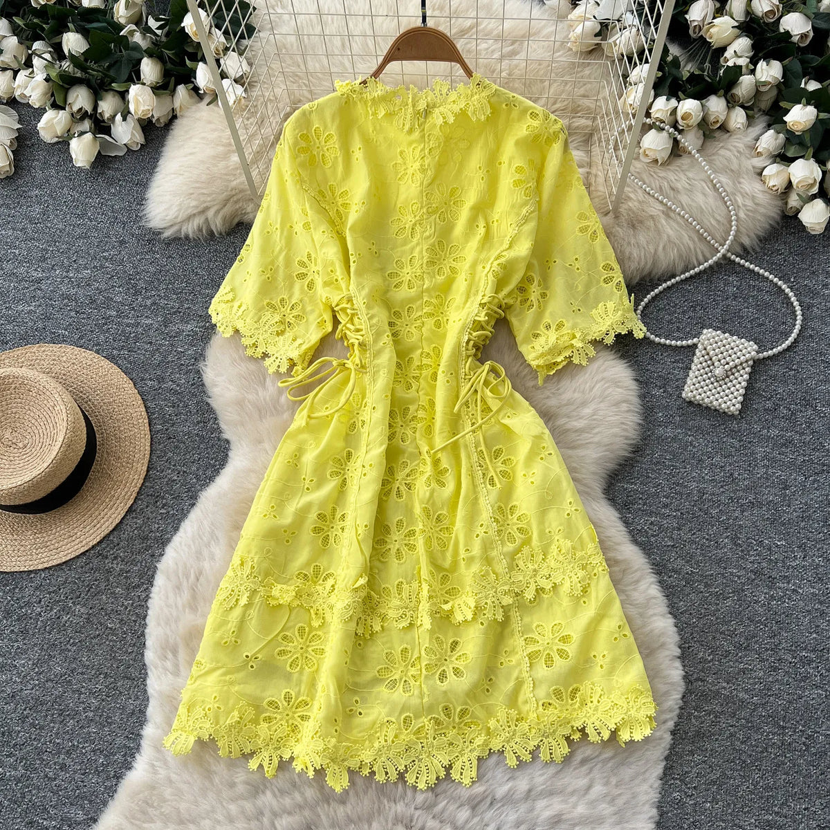 3D Floral Cutout A-Line Dress
