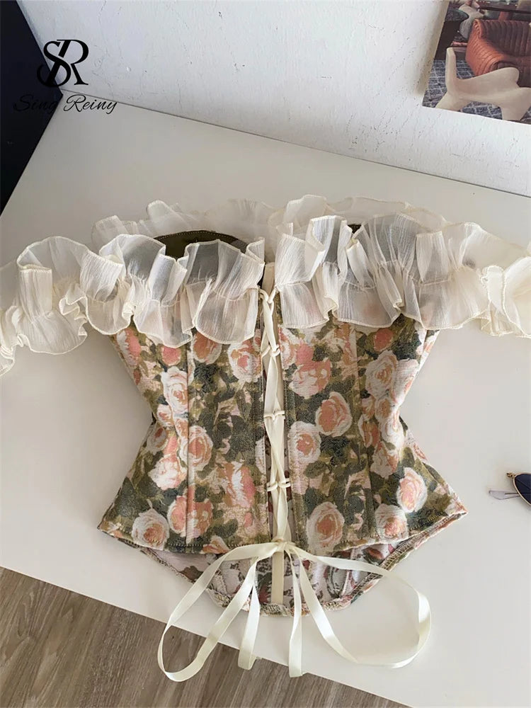 Floral Ruffle Off-Shoulder Corset Top