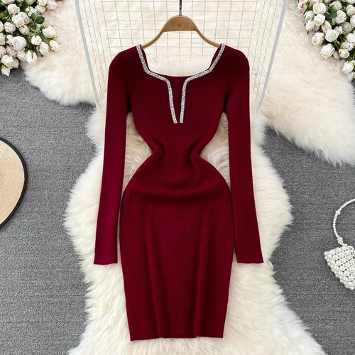 Glitter Knit V-Neck Bodycon Dress