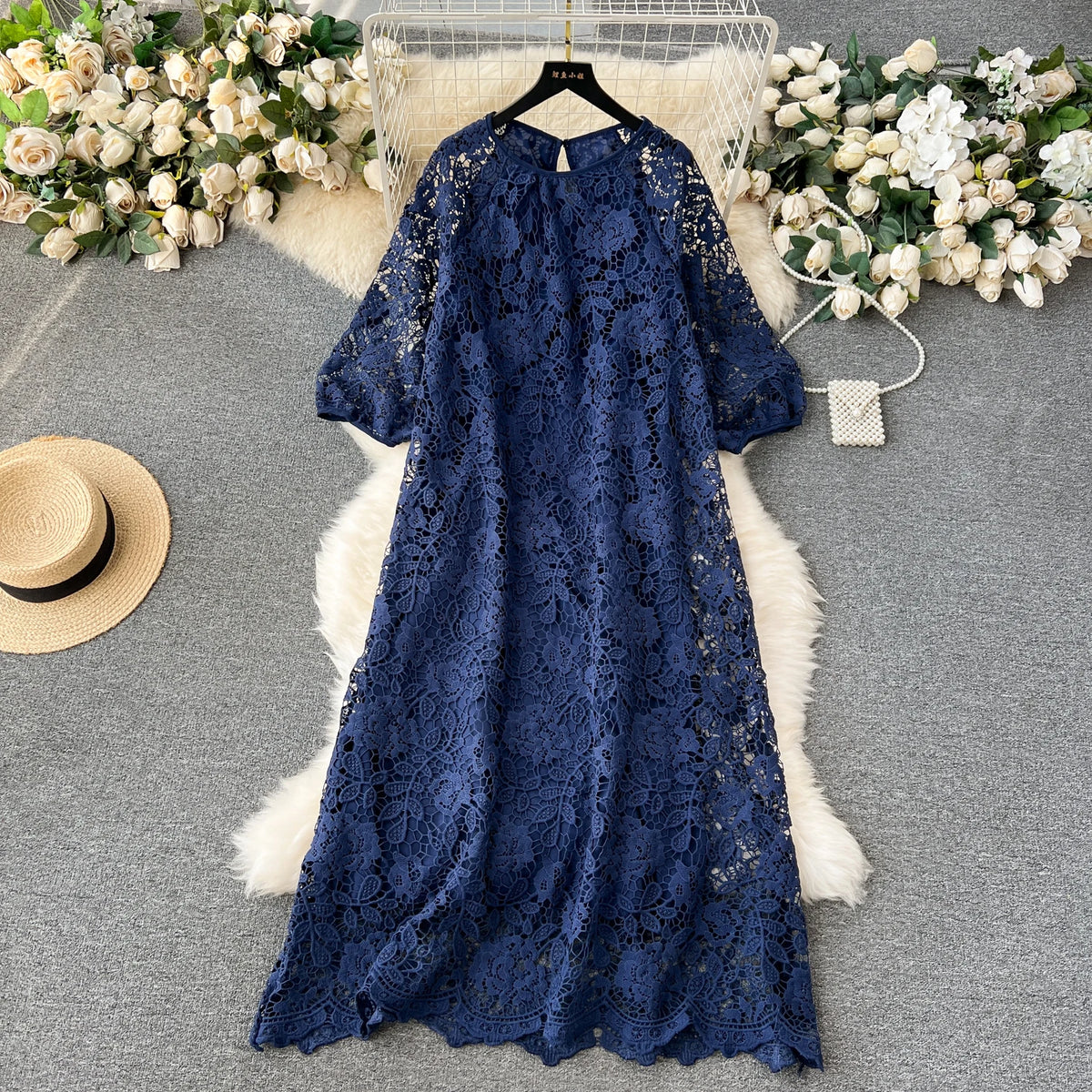 Crochet Lace Chiffon A-Line Dress