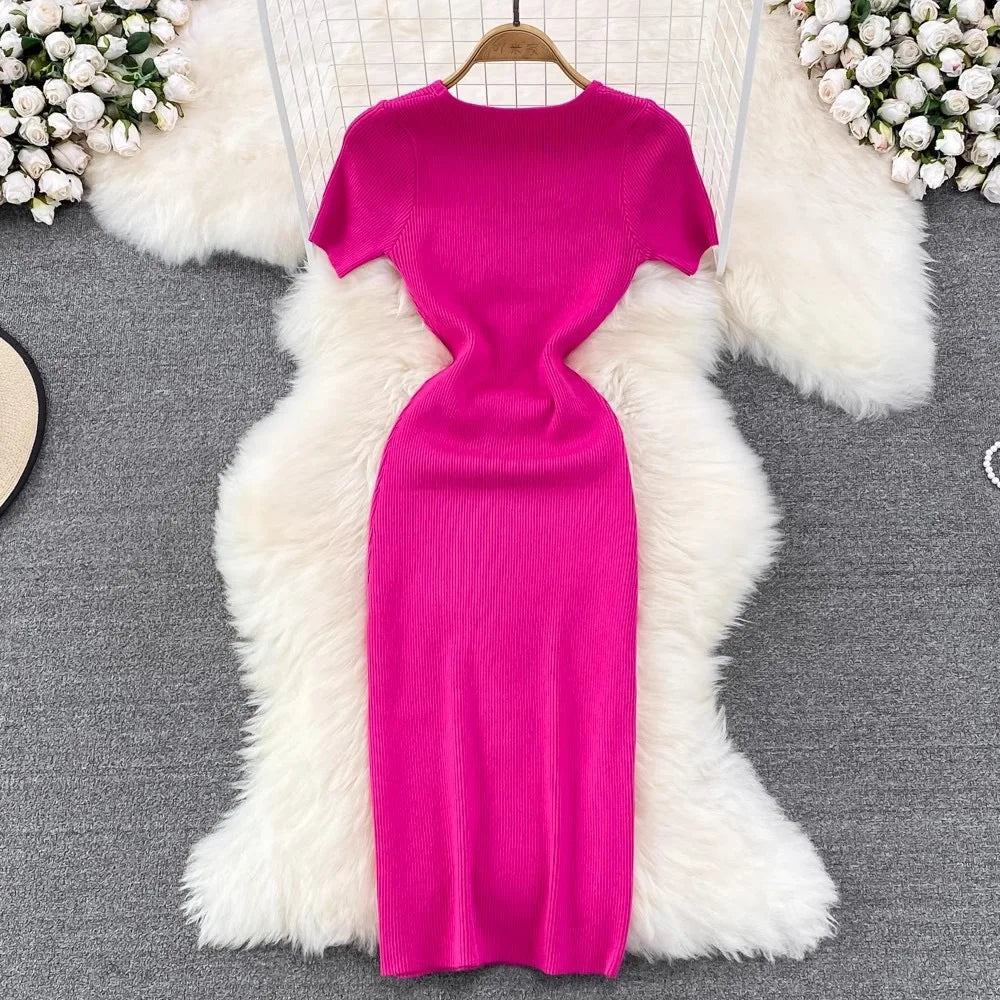 Cutout Chest Split Knit Mini Dress