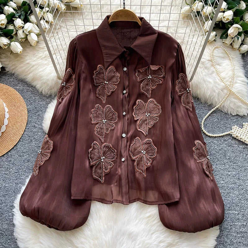 3D Floral Long Sleeve Blouse